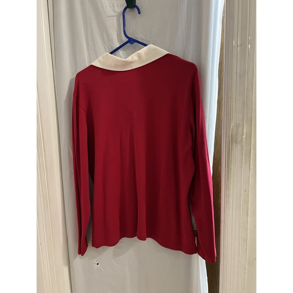 Talbots Red White Collared V Neck Rugby Tee Sz Xl - Picture 6 of 6